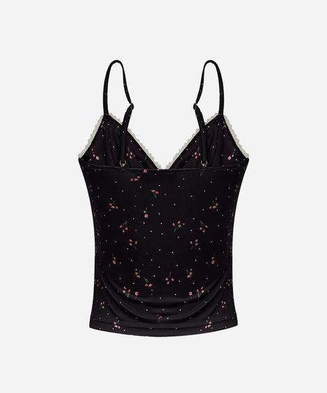 regata alça fina feminina com renda floral preta