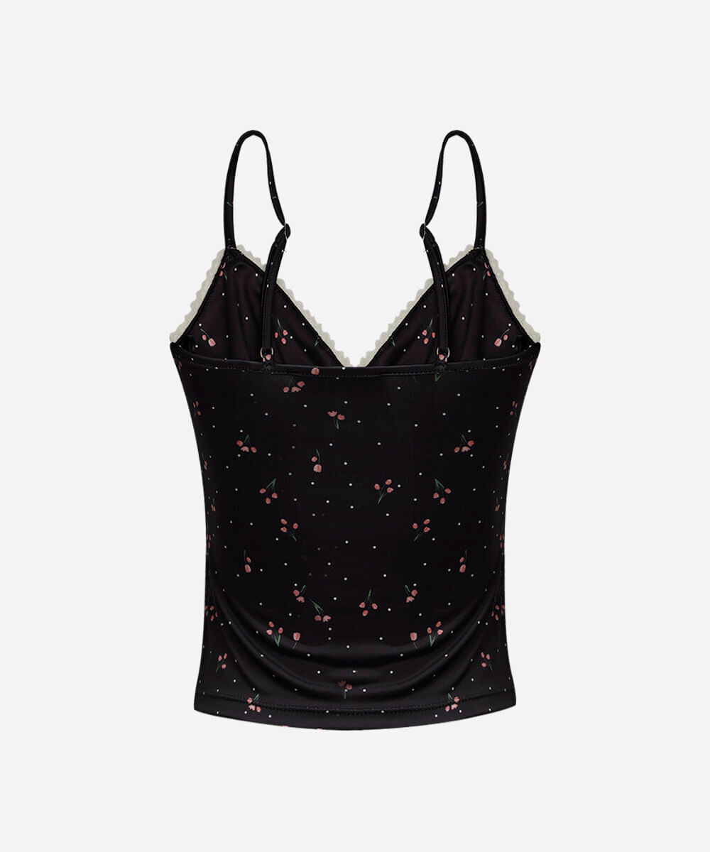 regata alça fina feminina com renda floral preta