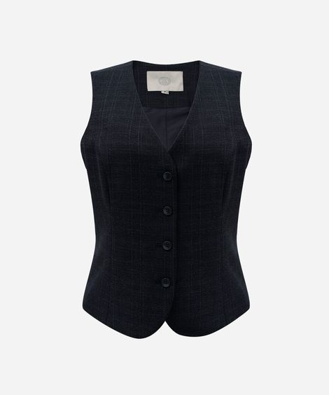 colete de alfaiataria feminino  decote v xadrez azul