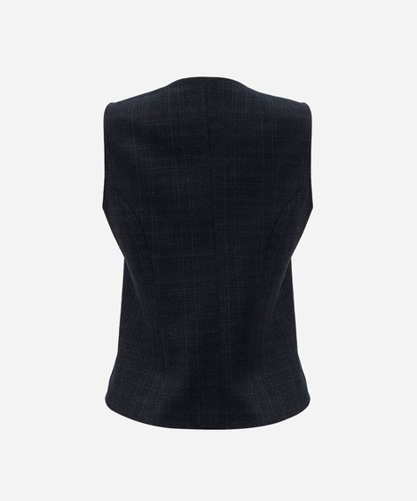 colete de alfaiataria feminino  decote v xadrez azul