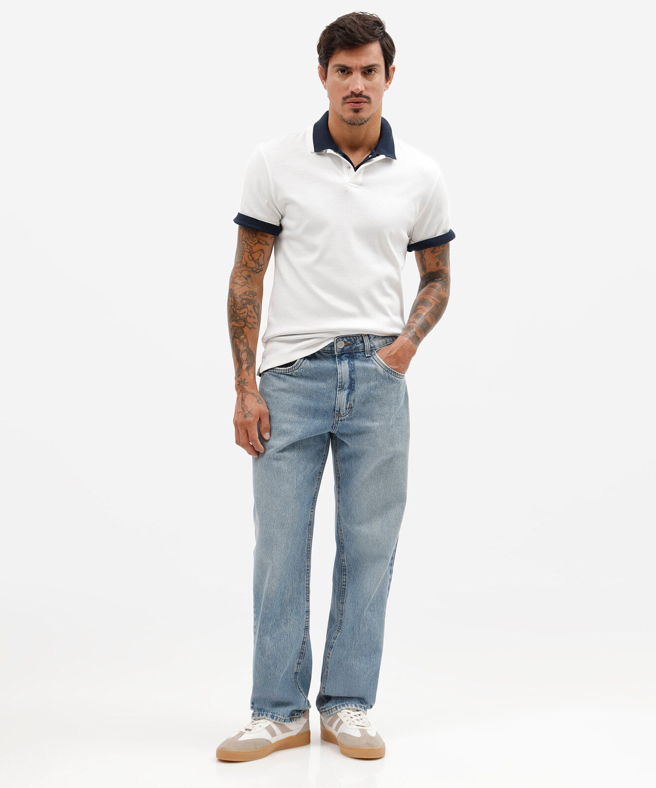 calça jeans reta azul