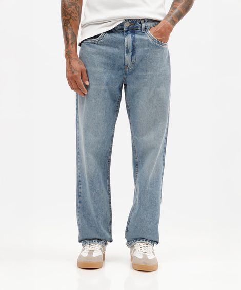 calça jeans reta azul