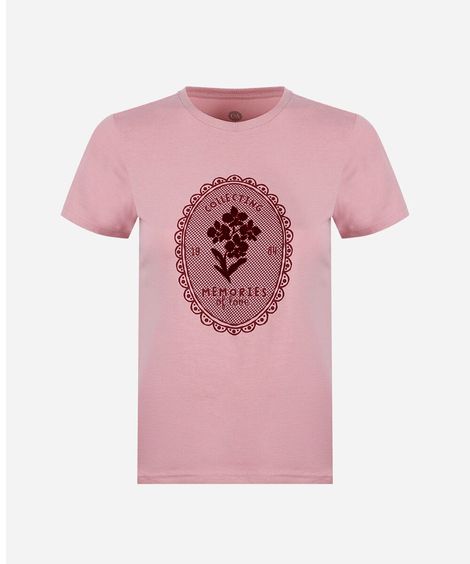 camiseta básica feminina de algodão manga curta estampada rosa