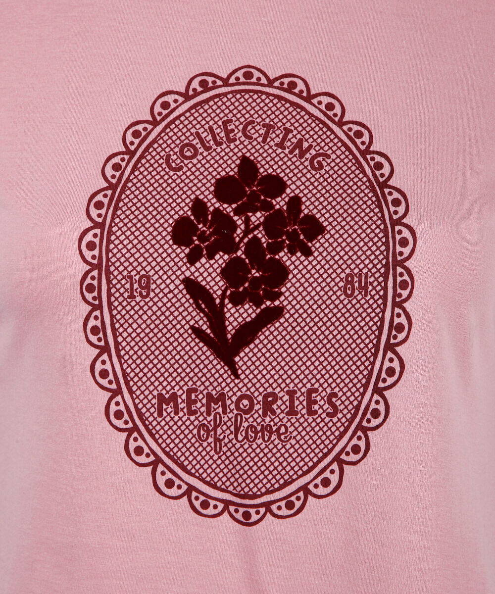 camiseta básica feminina de algodão manga curta estampada rosa