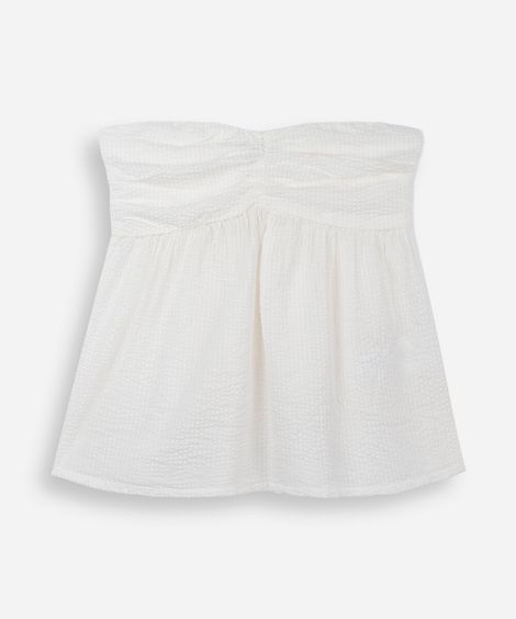 blusa sem alça juvenil de algodão franzida off white