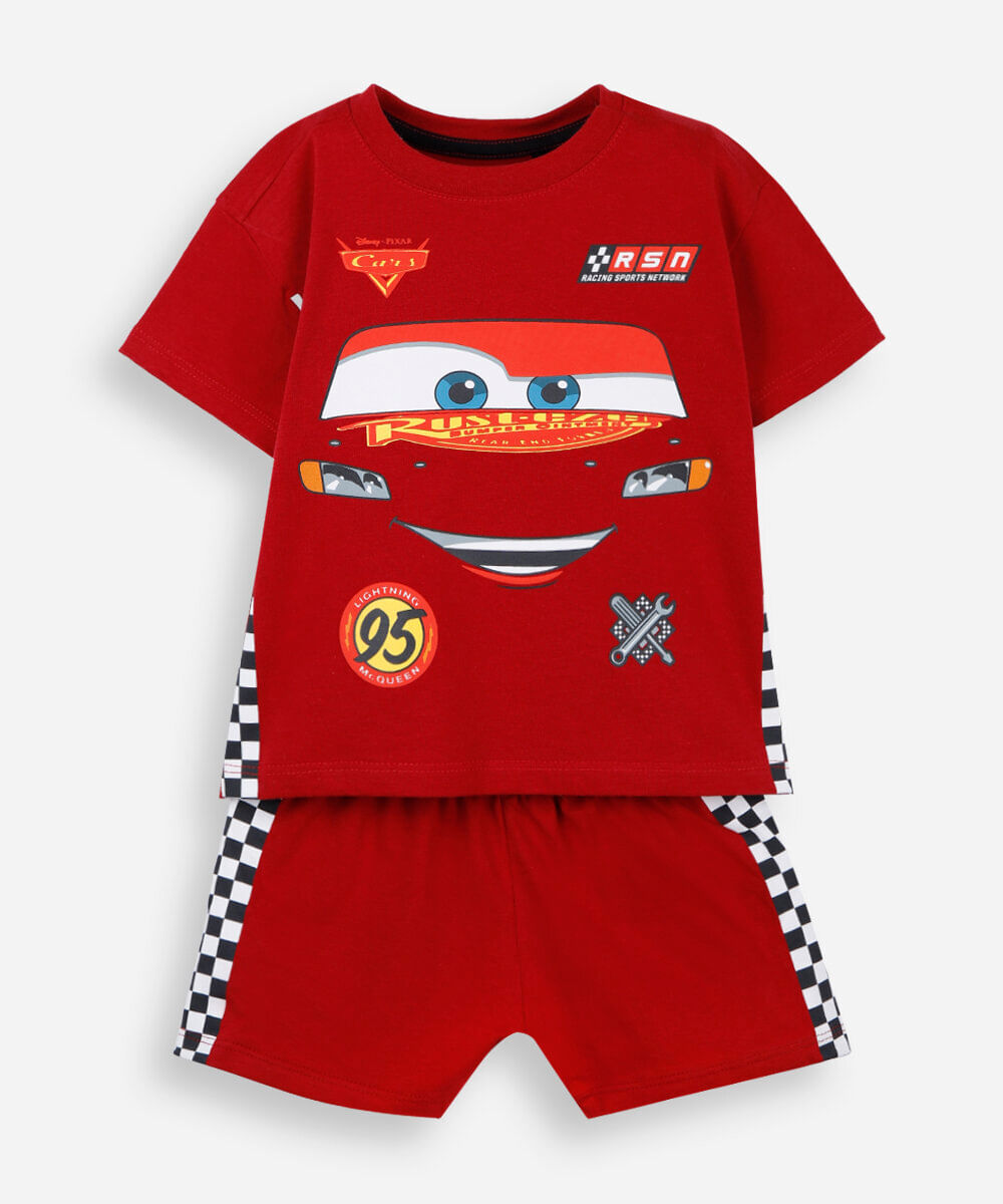 pijama curto infantil de algodão carros vermelho