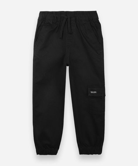calça jogger cargo infantil de sarja cós elástico preta