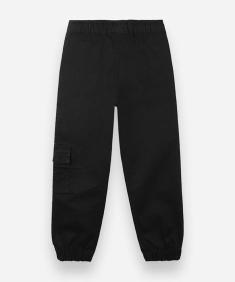 calça jogger cargo infantil de sarja cós elástico preta