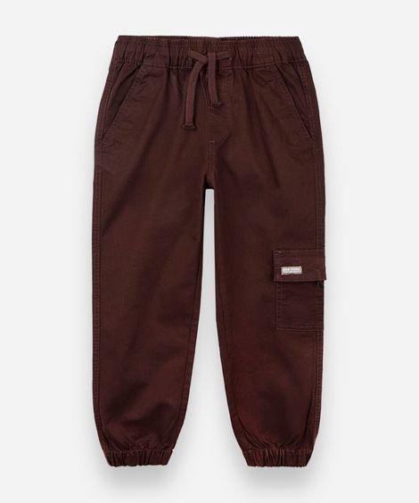 calça jogger cargo infantil de sarja cós elástico marrom