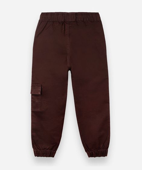 calça jogger cargo infantil de sarja cós elástico marrom