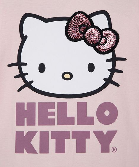blusa infantil de algodão com bordado de paetê hello kitty rosa