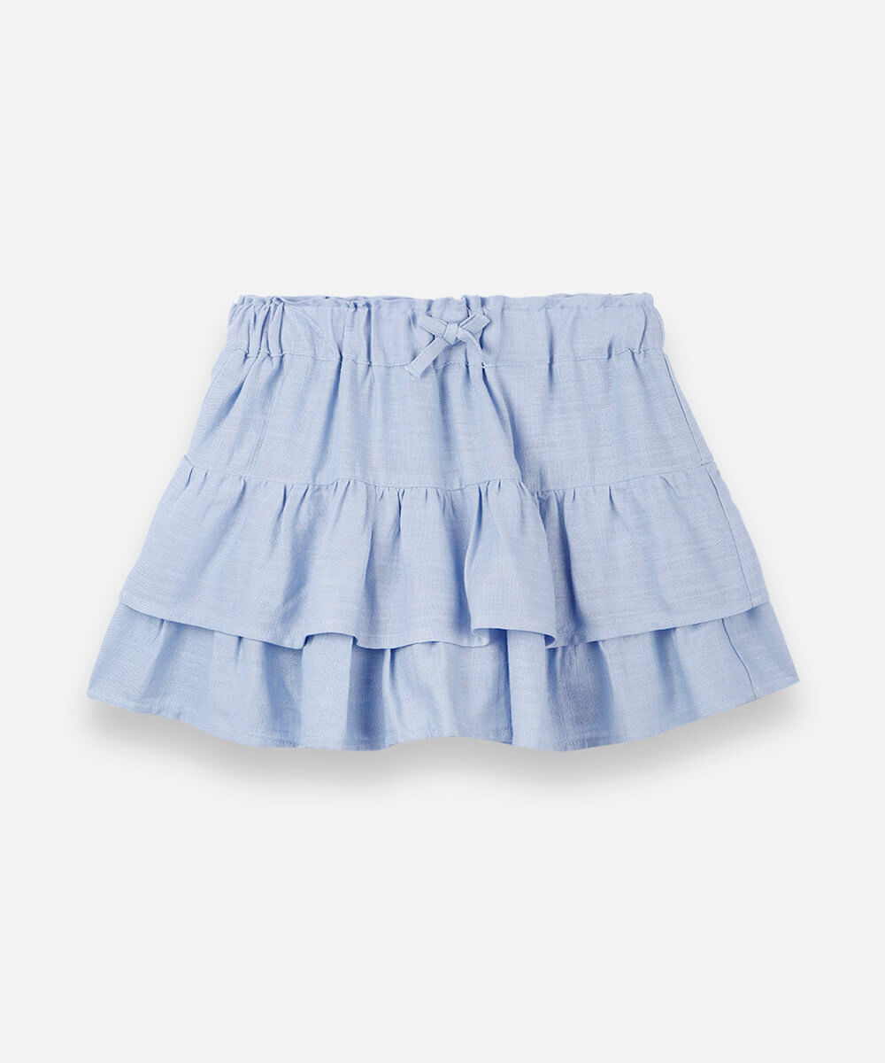 short saia infantil com babado azul