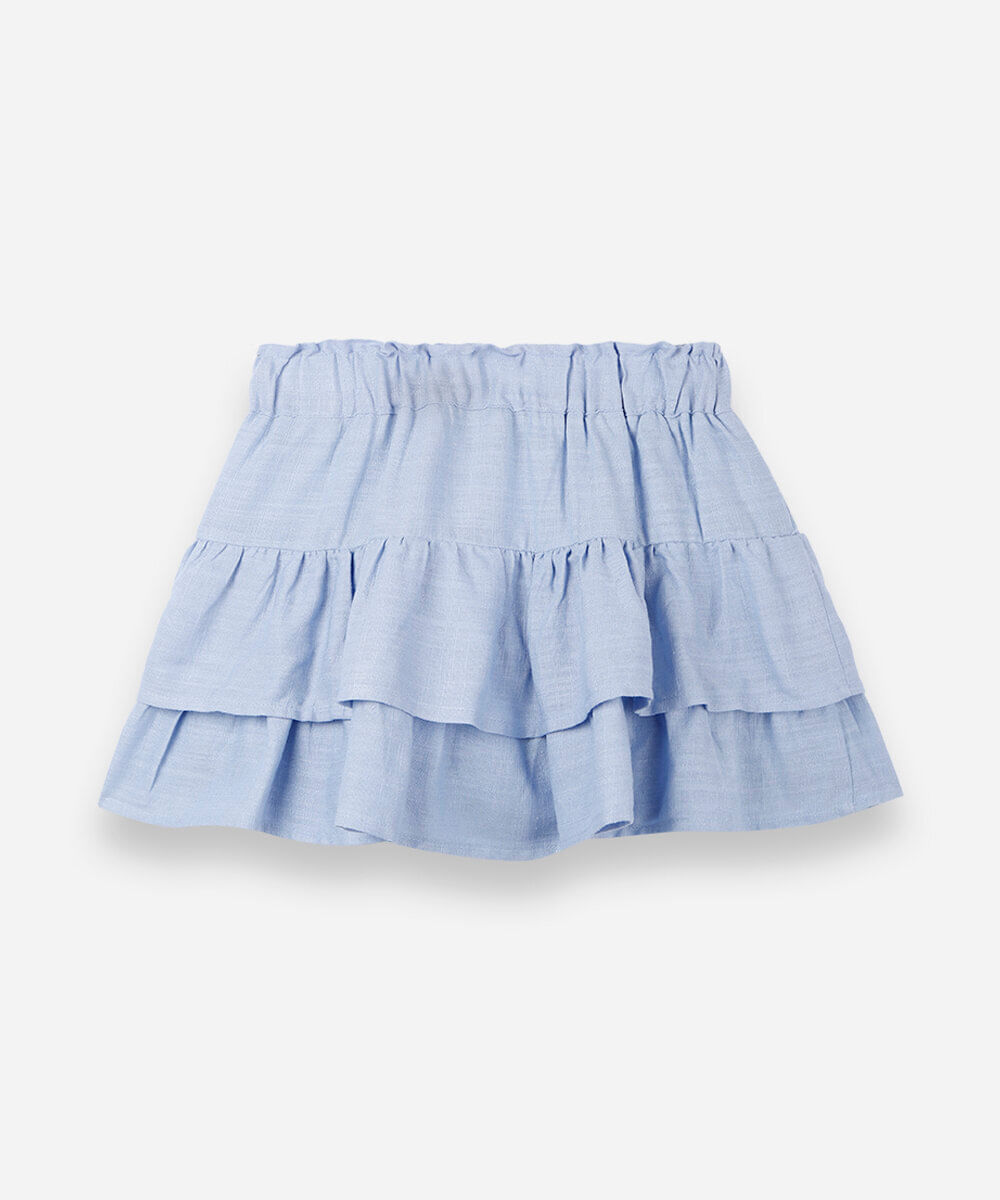 short saia infantil com babado azul