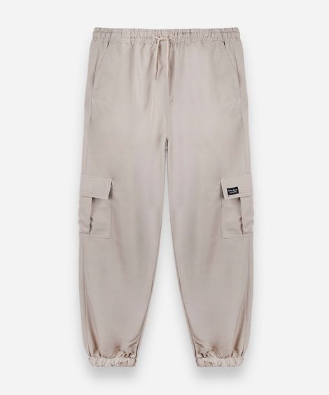 calça jogger cargo juvenil cós elástico bege