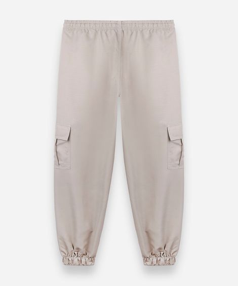 calça jogger cargo juvenil cós elástico bege