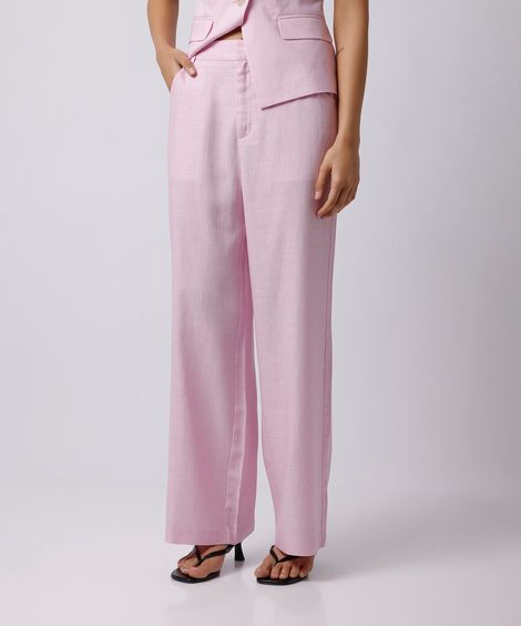 calça feminina de alfaiataria com linho mindset rosa