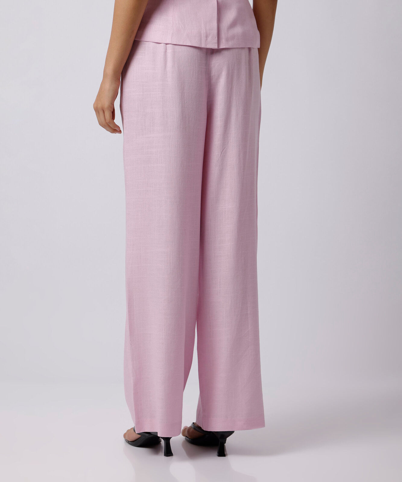 calça feminina de alfaiataria com linho mindset rosa