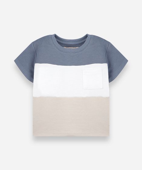 camiseta infantil de algodão com recortes e bolso texturizada colorida