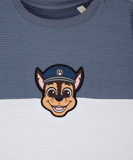 camiseta infantil com recorte manga curta patrulha canina texturizada azul
