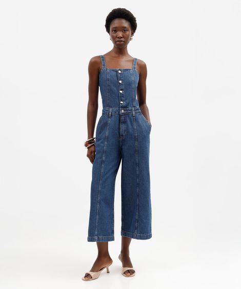 macacão pantacourt feminino jeans azul