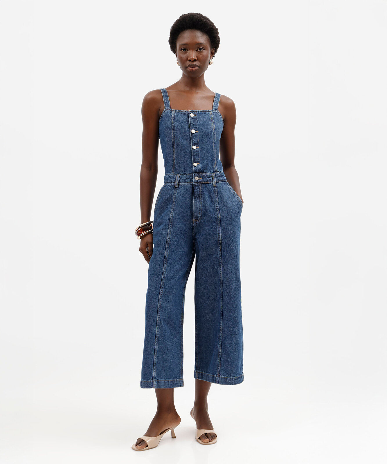 macacão pantacourt feminino jeans azul