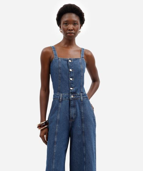 macacão pantacourt feminino jeans azul