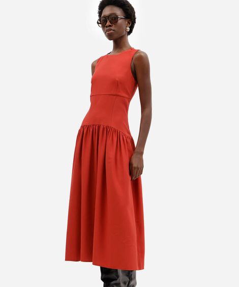 vestido midi feminino com viscose franzido laranja