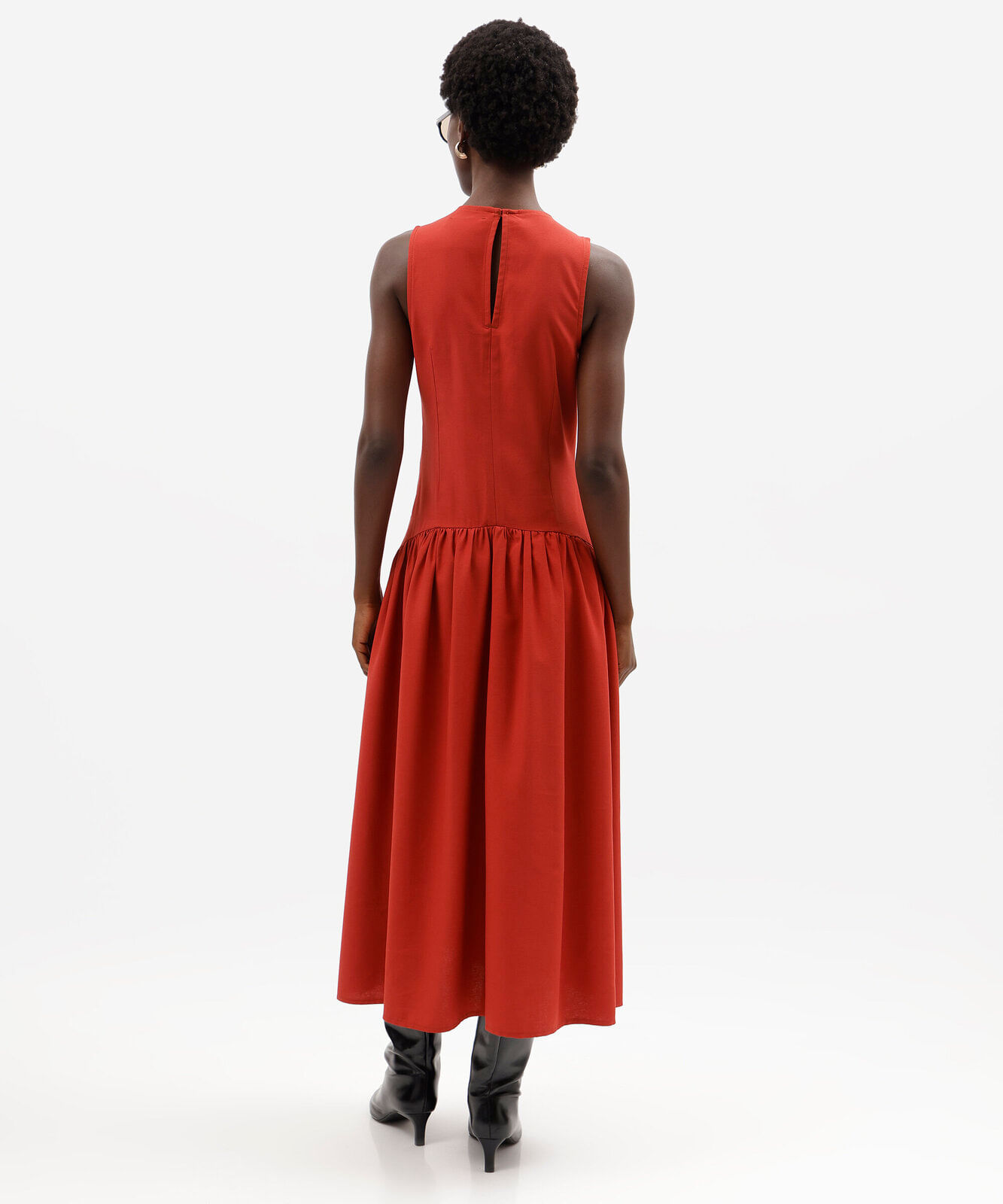 vestido midi feminino com viscose franzido laranja