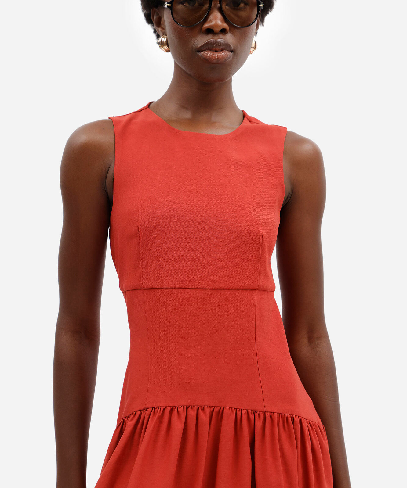 vestido midi feminino com viscose franzido laranja