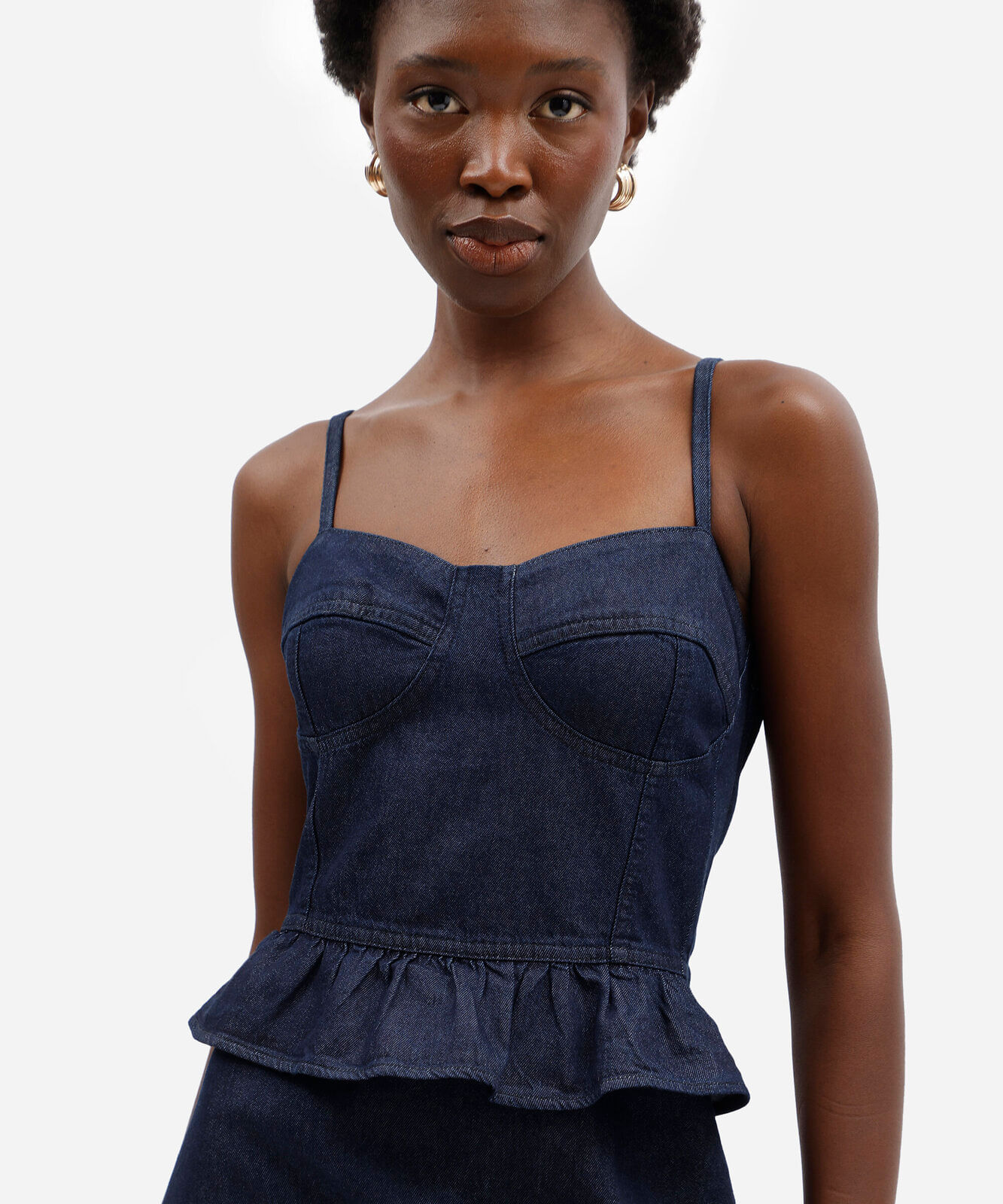 vestido longo feminino jeans alça fina com peplum azul