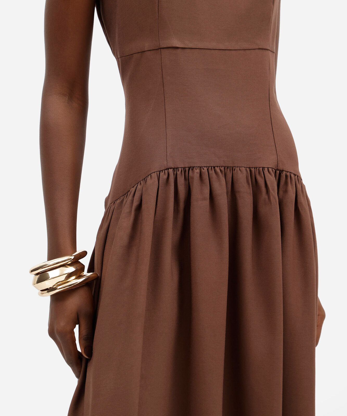vestido midi feminino com viscose franzido marrom