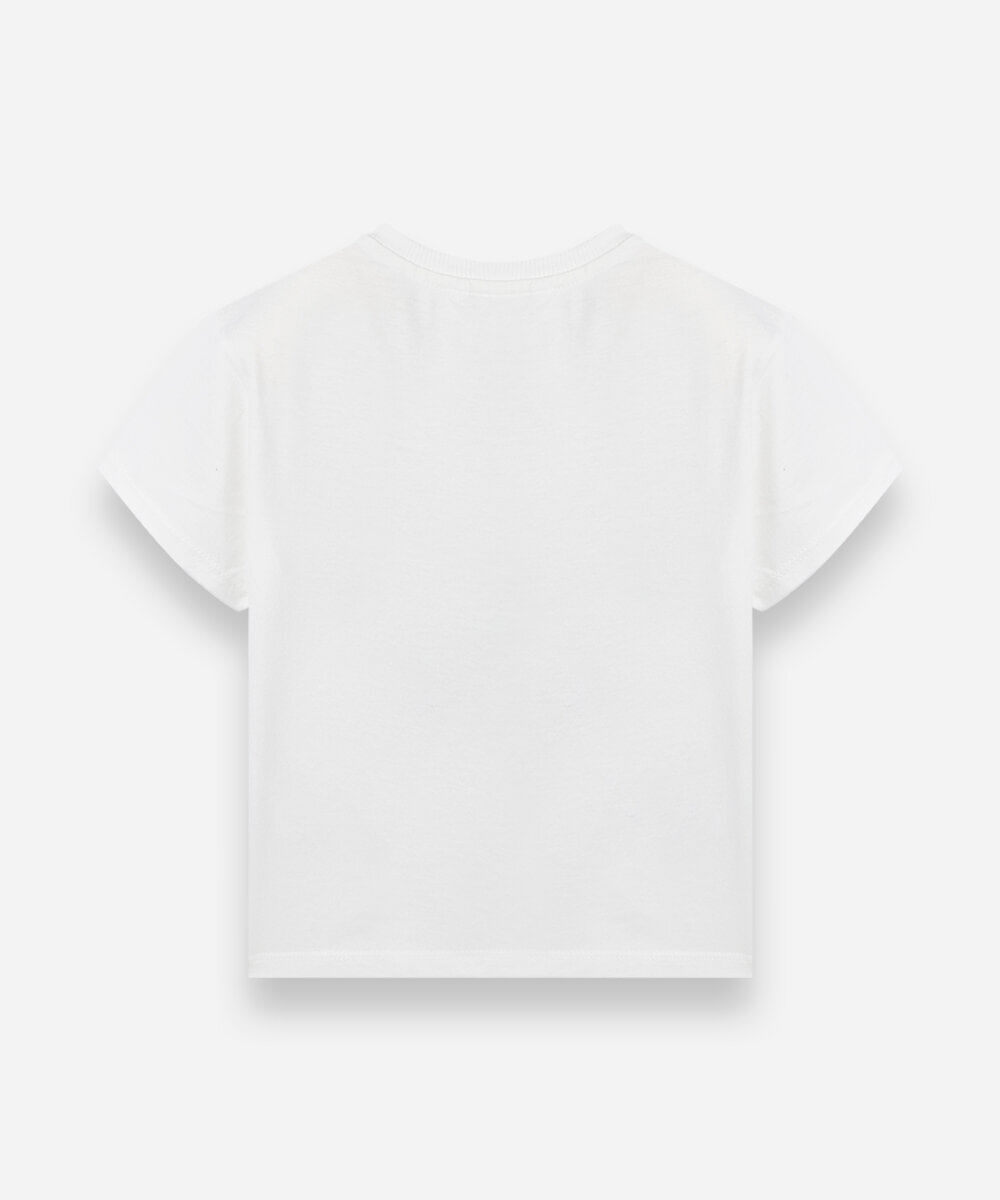 camiseta infantil de algodão manga curta estampada com glitter off white