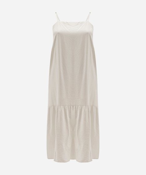 vestido midi feminino alça fina com recorte e bolsos texturizado plus size off white