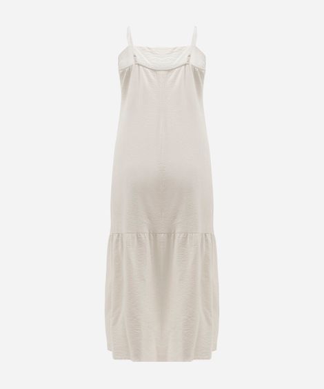 vestido midi feminino alça fina com recorte e bolsos texturizado plus size off white