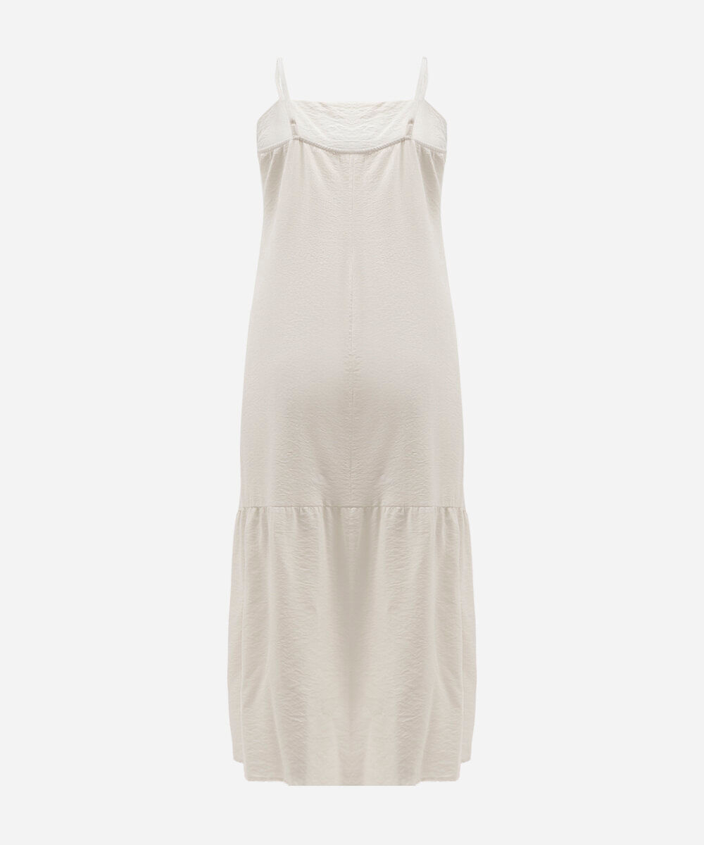 vestido midi feminino alça fina com recorte e bolsos texturizado plus size off white