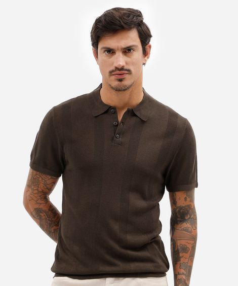 polo masculina de tricot manga curta marrom