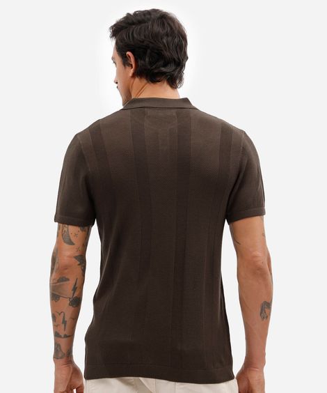 polo masculina de tricot manga curta marrom