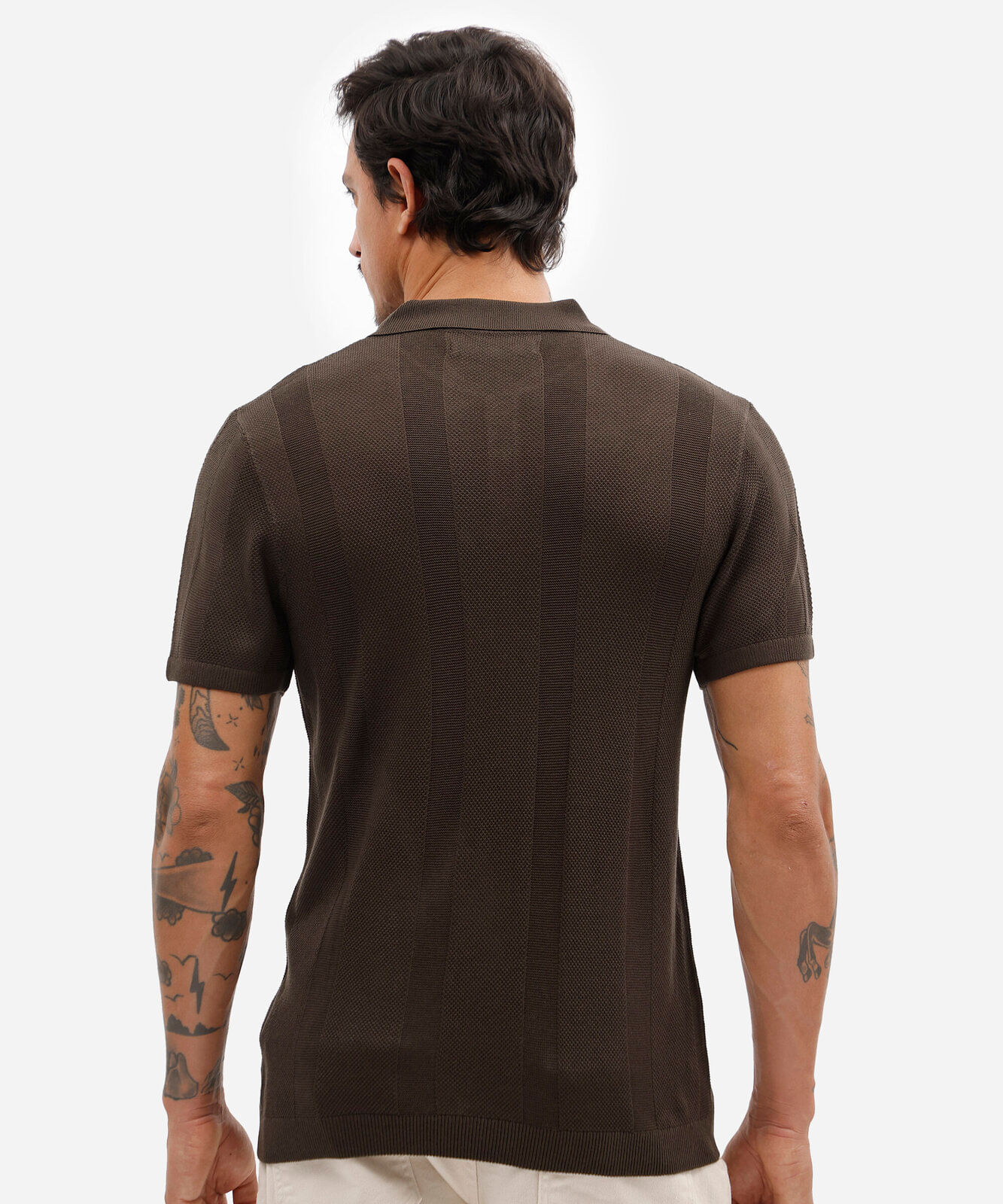 polo masculina de tricot manga curta marrom