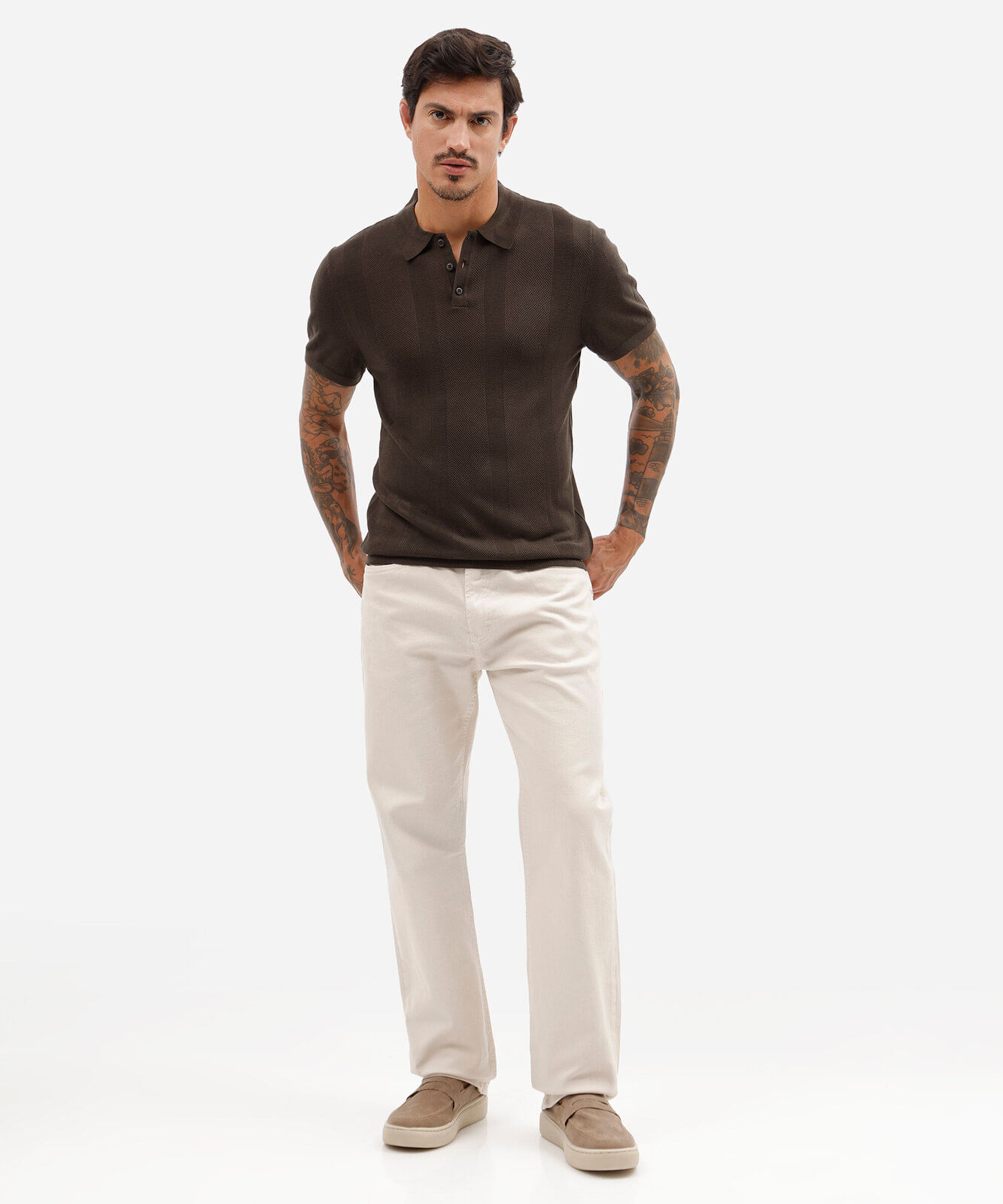polo masculina de tricot manga curta marrom