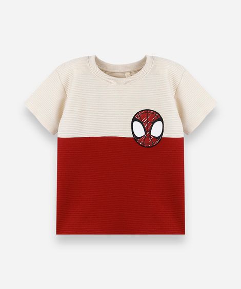 camiseta infantil com algodão e recorte manga curta homem aranha bege