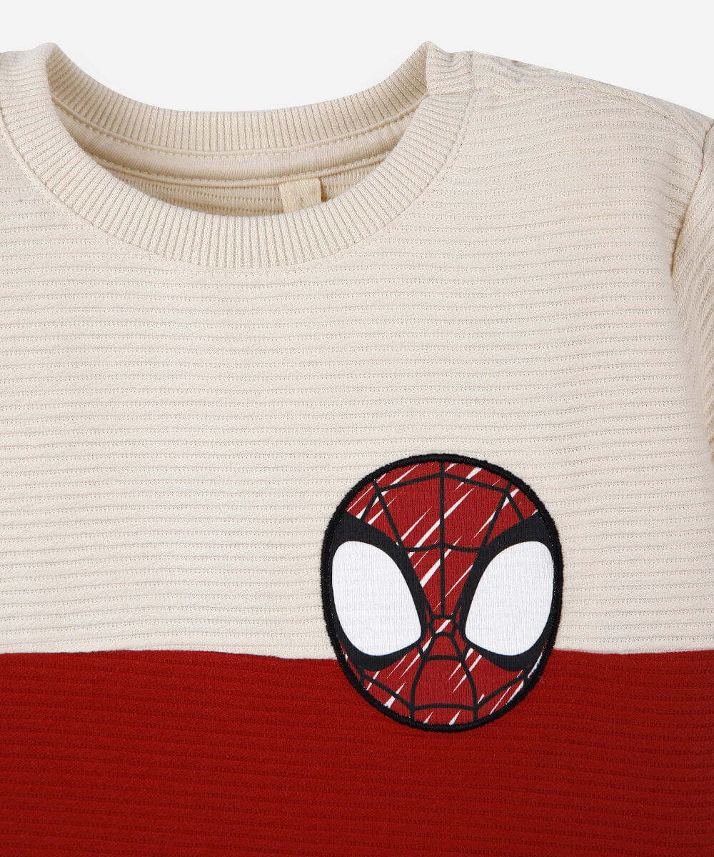 camiseta infantil com algodão e recorte manga curta homem aranha bege