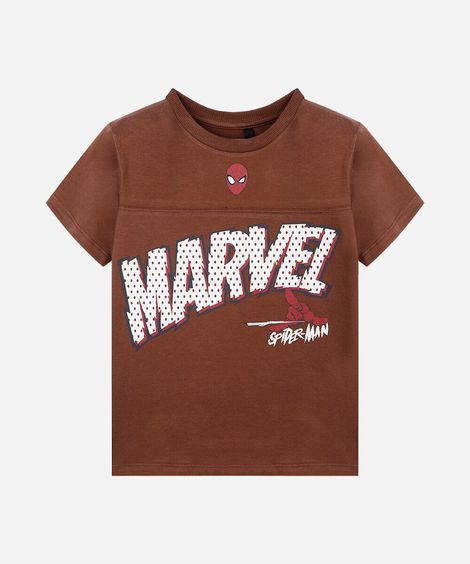 camiseta infantil de algodão manga curta marvel homem aranha marrom