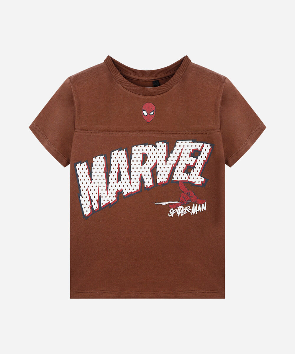 camiseta infantil de algodão manga curta marvel homem aranha marrom