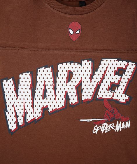 camiseta infantil de algodão manga curta marvel homem aranha marrom