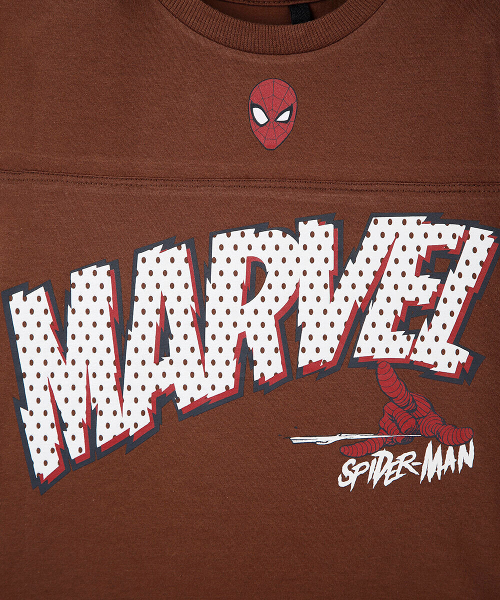 camiseta infantil de algodão manga curta marvel homem aranha marrom