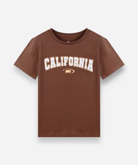 camiseta infantil de algodão manga curta estampada marrom