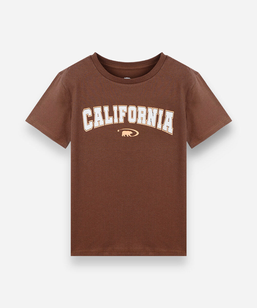 camiseta infantil de algodão manga curta estampada marrom
