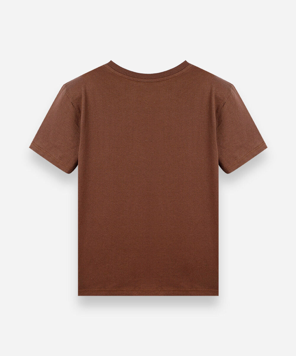 camiseta infantil de algodão manga curta estampada marrom
