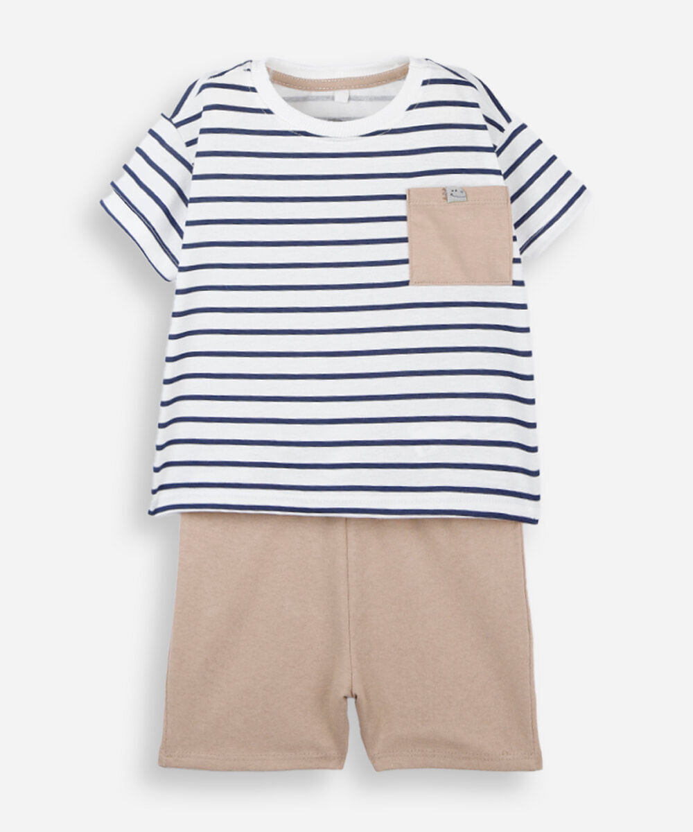conjunto curto infantil de algodão listrado azul