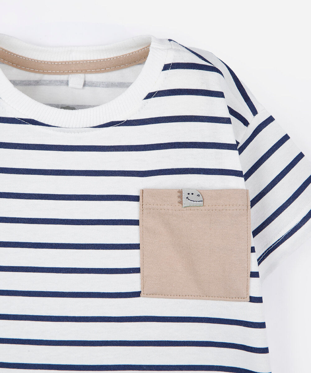 conjunto curto infantil de algodão listrado azul